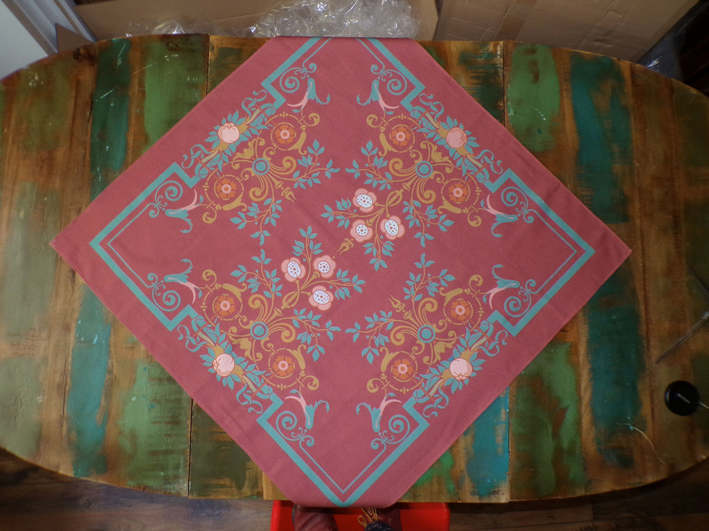 Square tablecloth, center tablecloth, 80 x 80 cm, “Cottage Garden” design, “Pomegranate” colourway (wine red)