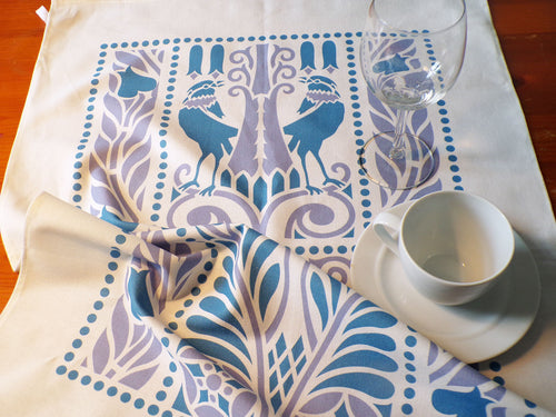Geschirrtuch, 50x70cm, Baumwollstoff, Vogelmotiv, blau-lavendel