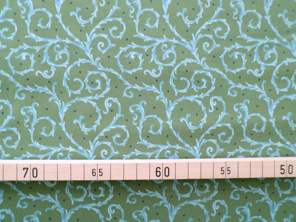Popeline, Meterware, Baumwollstoff, GOTS, bio, Motiv Dornenhecke, grün-wasserblau, dunkelblaue Pünktchen, Webware, Futterstoff, Blusenstoff, Hemdenstoff, Trachten, Dirndl, Patchwork