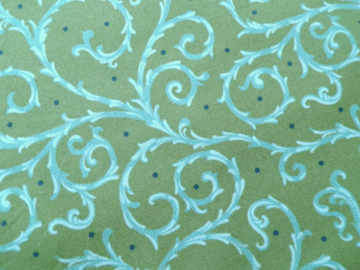 Popeline, Meterware, Baumwollstoff, GOTS, bio, Motiv Dornenhecke, grün-wasserblau, dunkelblaue Pünktchen, Webware, Futterstoff, Blusenstoff, Hemdenstoff, Trachten, Dirndl, Patchwork