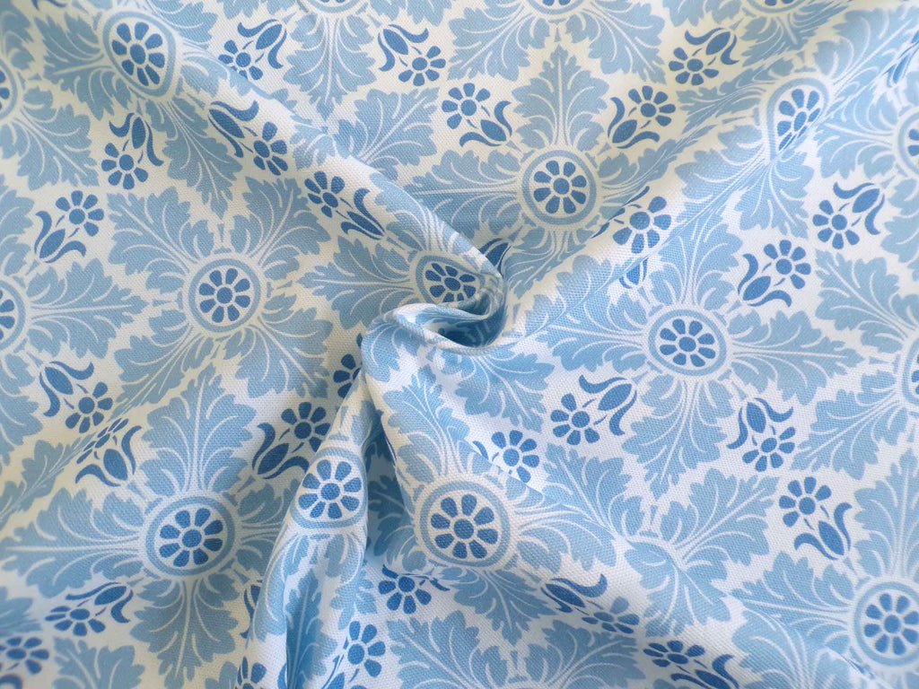 Halbpanama, Baumwolle, Meterware, Eiskristall, hellbau-weiß-blau, Muster, geometrisch, Pflanze, für Taschenprojekte, Kissen, Tischdecken, Hosen