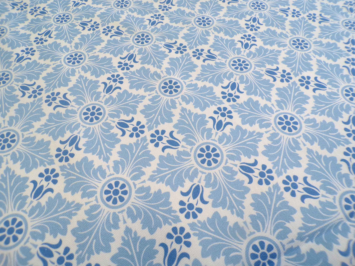 Halbpanama, Baumwolle, Meterware, Eiskristall, hellbau-weiß-blau, Muster, geometrisch, Pflanze, für Taschenprojekte, Kissen, Tischdecken, Hosen
