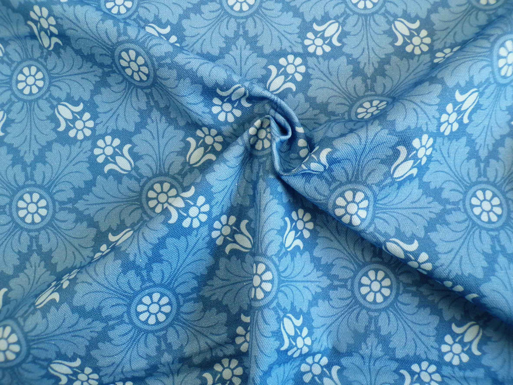 Halbpanama, Baumwolle, Meterware, Eiskristall, Blautöne, geometrisch, blau, hellblau, Muster, Pflanze Stern. Für Taschenprojekte, Kissen, Tischdecken, Hosen