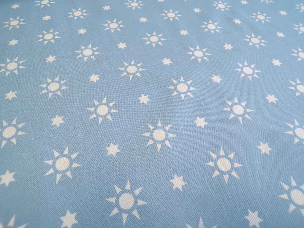Halbpanama, Baumwolle, Meterware, Sterne, helles Jeansblau/weiß, geometrisch, hellblau, für Kissen, Taschenprojekte, Hosen, Tischdecken