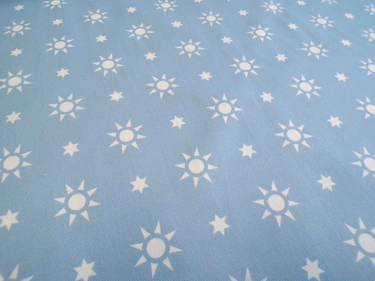 Halbpanama, Baumwolle, Meterware, Sterne, helles Jeansblau/weiß, geometrisch, hellblau, für Kissen, Taschenprojekte, Hosen, Tischdecken