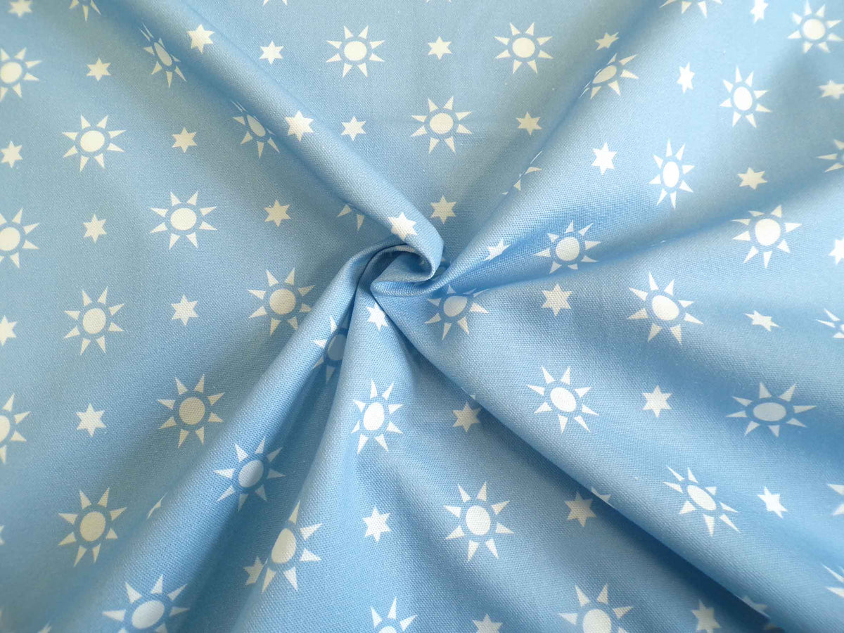 Halbpanama, Baumwolle, Meterware, Sterne, helles Jeansblau/weiß, geometrisch, hellblau, für Kissen, Taschenprojekte, Hosen, Tischdecken
