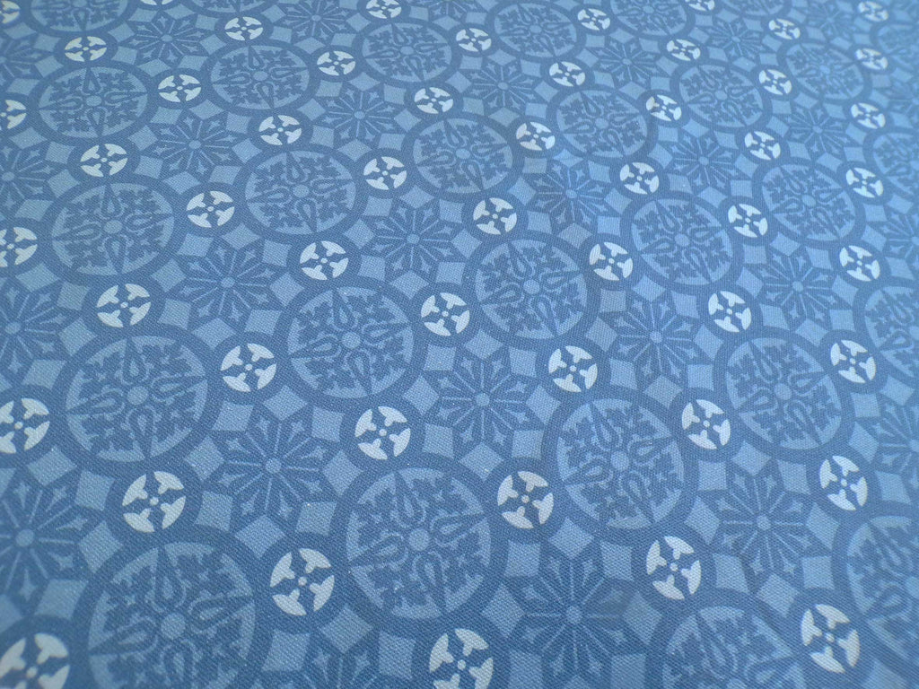 Halbpanama, Baumwolle, Meterware, "Schnee 4", blau/hellblau, Kreise, geometrisch Muster, für Taschenprojekte, Kissen, Tischdecken, Trachten