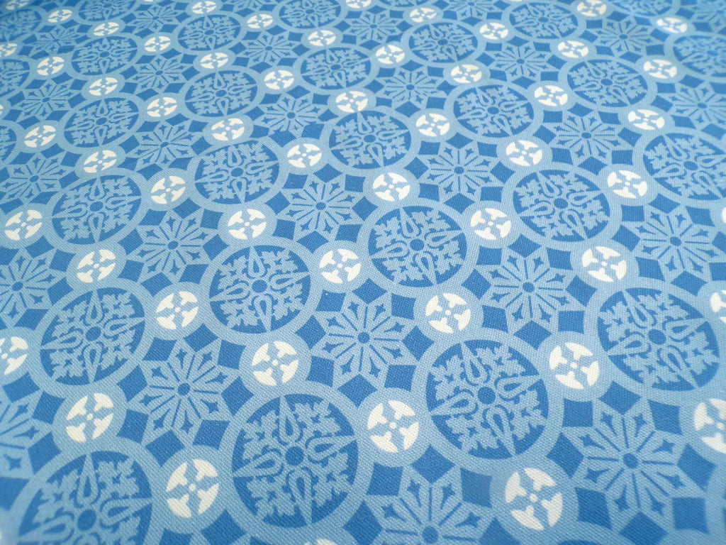 Halbpanama, Baumwolle, Meterware, "Schnee 3", blau/weiß/hellblau, geometrisch, Kreise, für Taschenprojekte, Tischdecken, Hosen, Dirndl, Kissen