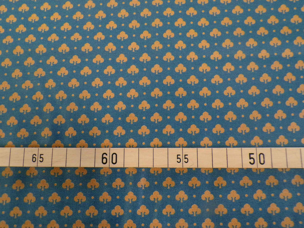 Mako-Satin, Meterware, Baumwolle,  Muster "Klee", dunkelblau/hellbraun, Streumuster, navy, tan, Lilie, Baumwollsatin, Bettwäsche, glänzend, Hemden, Blusen