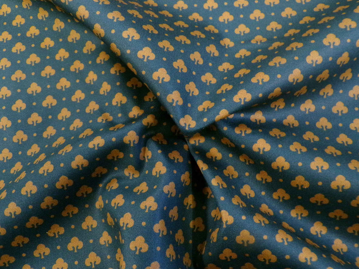 Mako-Satin, Meterware, Baumwolle,  Muster "Klee", dunkelblau/hellbraun, Streumuster, navy, tan, Lilie, Baumwollsatin, Bettwäsche, glänzend, Hemden, Blusen