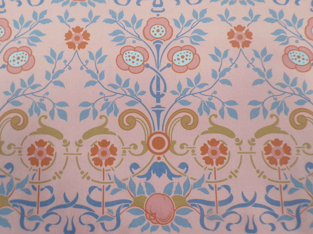 Makosatin, Meterware, Baumwollstoff, Motiv "Bauerngarten", Farbstellung "Hortensie" (Altrosa), Gründerzeitliches/viktorianisches Muster, Landhaus, Trachten, Dirndl Kissen
