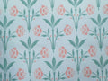 Cotton sateen fabric by the meter, “Erker” design, “Gartenteich” colorway (light blue), turquoise and dusty rose floral pattern, Victorian, Gründerzeit, traditional costume, dirndl, bedding, blouse
