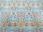 Mako satin fabric by the meter, “Cottage Garden” design, “Garden Pond” colorway, light blue, aqua, floral pattern, turquoise, pink, brown, glossy cotton satin, bed linen, traditional clothing, dirndl dresses