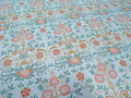 Mako-Satin, Meterware, Motiv Bauerngarten, Farbstellung "Gartenteich", hellblau, aqua, Blumenmuster, türkis, rosa, braun, glänzender Baumwollsatin, Bettwäsche, Trachten, Dirndl