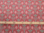 Cotton sateen fabric by the metre, “Bay Window” design, “Pomegranate” colorway (wine red), floral pattern in turquoise and dusty rose, Victorian, Wilhelminian-era, glossy cotton sateen, traditional attire, dirndls, bed linen