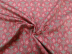 Cotton sateen fabric by the metre, “Bay Window” design, “Pomegranate” colorway (wine red), floral pattern in turquoise and dusty rose, Victorian, Wilhelminian-era, glossy cotton sateen, traditional attire, dirndls, bed linen