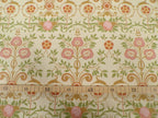 Mako-Satin, Meterware, Motiv Bauerngarten, Farbstellung "Frühlingszauber"(Vanillegelb), Blumen, viktorianisch, Gründerzeit, rosa, braun, grün, floral, Baumwollsatin, Trachten, Dirndl, Bettwäsche,