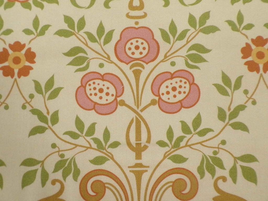 Mako sateen fabric by the metre, Bauerngarten design, “Spring Magic” colourway (vanilla yellow), flowers, Victorian, Gründerzeit, pink, brown, green, floral, cotton sateen, traditional costume, dirndl, bed linen,