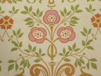 Mako-Satin, Meterware, Motiv Bauerngarten, Farbstellung "Frühlingszauber"(Vanillegelb), Blumen, viktorianisch, Gründerzeit, rosa, braun, grün, floral, Baumwollsatin, Trachten, Dirndl, Bettwäsche,