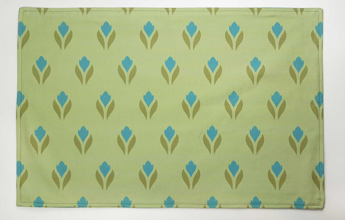 Tischset/Platzset, 50 x 35cm, zum Wenden, Krokusmotiv, Wasserblau-/Grüntöne