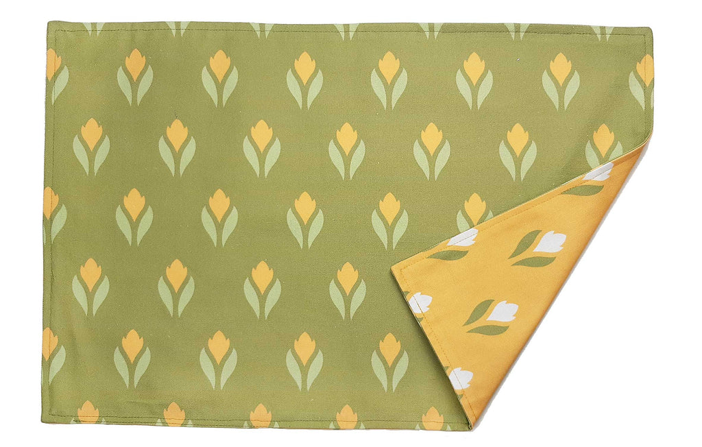 Placemat, 50 x 35 cm, reversible, crocus design, yellow/white, spring/Easter