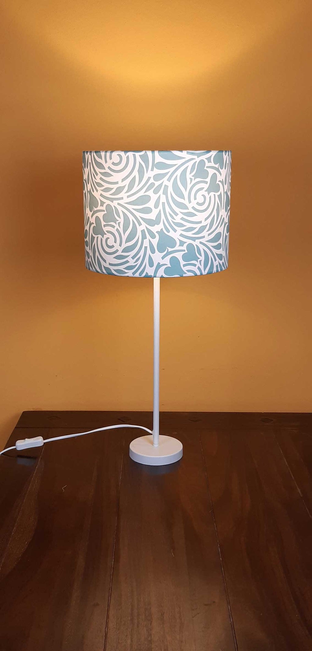 Lampshade, "Rabenwiese", cylindrical, turquoise/white, 30x23cm, two pattern sizes