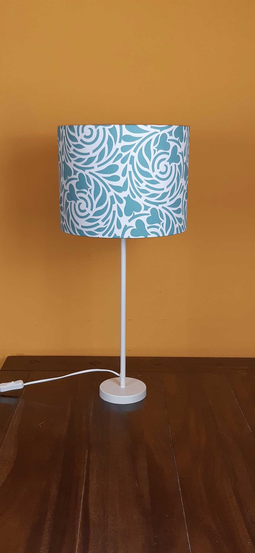 Lampshade, "Rabenwiese", cylindrical, turquoise/white, 30x23cm, two pattern sizes