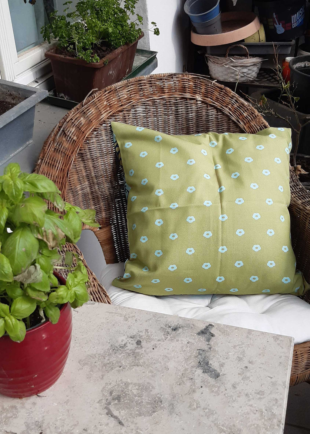 Cushion cover with rose pattern, green-aqua blue, cotton, with zipper, 50x50cm, roses, Art Nouveau, aqua, navy, country style