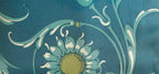 Mako-Satin, Meterware, Baumwolle,  Muster "Feldblume" in der Farbstellung Nachtblau, Dunkelblau-wasserblau, glänzend Baumwollsatin, Ranken, Blume, Sonnenblume, türkis-grün, Bettwäsche, elegante Kleide