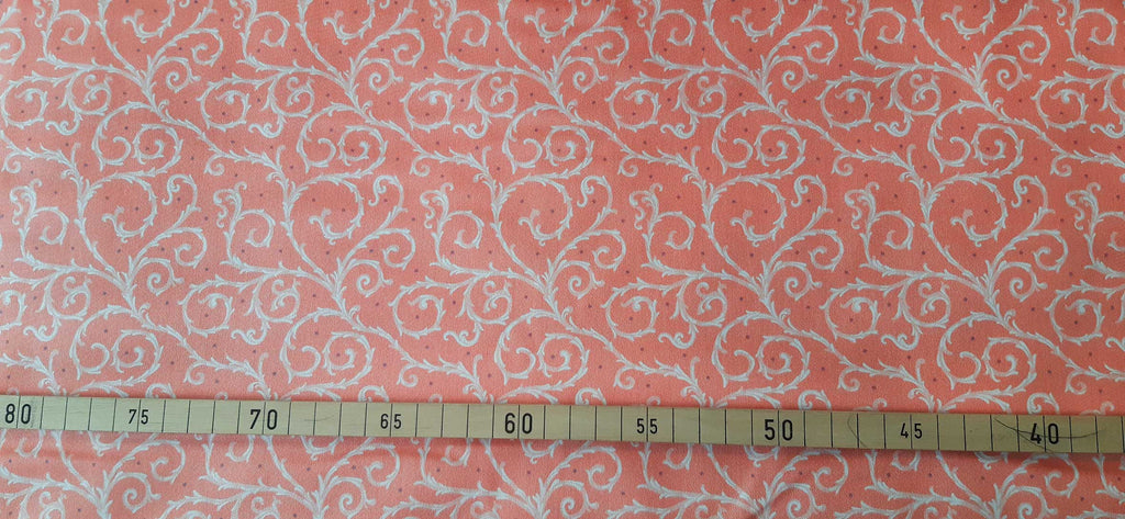 Popeline, Meterware, Baumwollstoff, GOTS, bio, Motiv Dornenhecke, lachsfarbig-weiß, violette Pünktchen, Futterstoff, Webware, Blusenstoff, Hemdenstoff, Trachten, Dirndl, Patchwork