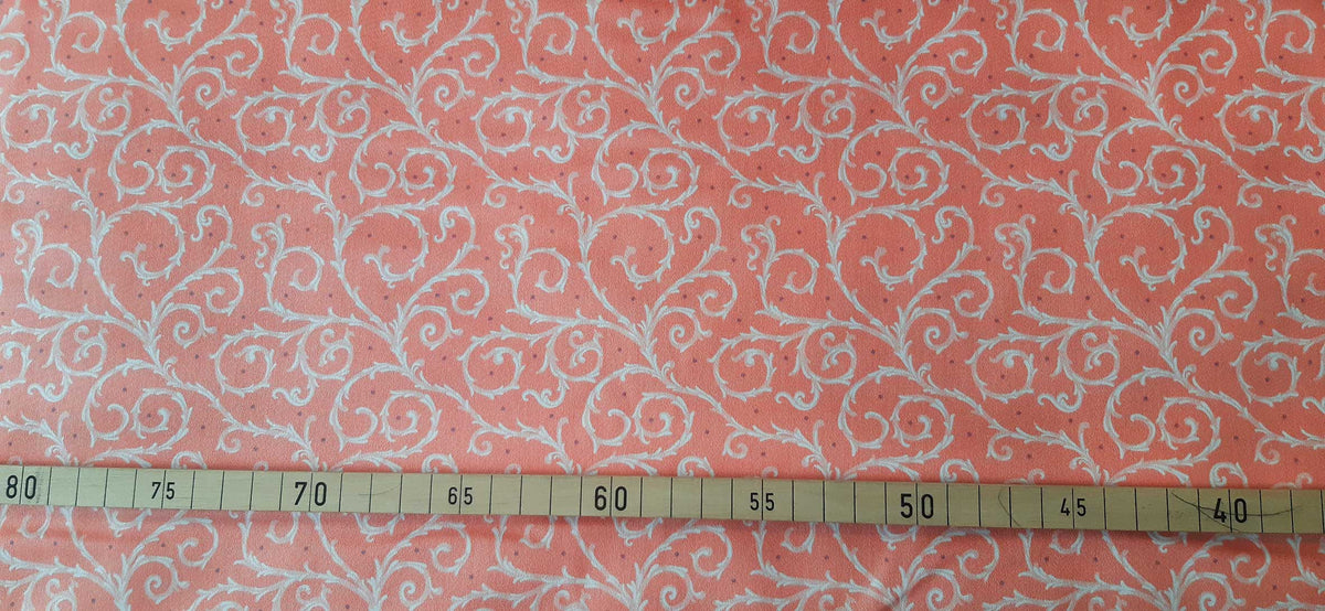 Popeline, Meterware, Baumwollstoff, GOTS, bio, Motiv Dornenhecke, lachsfarbig-weiß, violette Pünktchen, Futterstoff, Webware, Blusenstoff, Hemdenstoff, Trachten, Dirndl, Patchwork