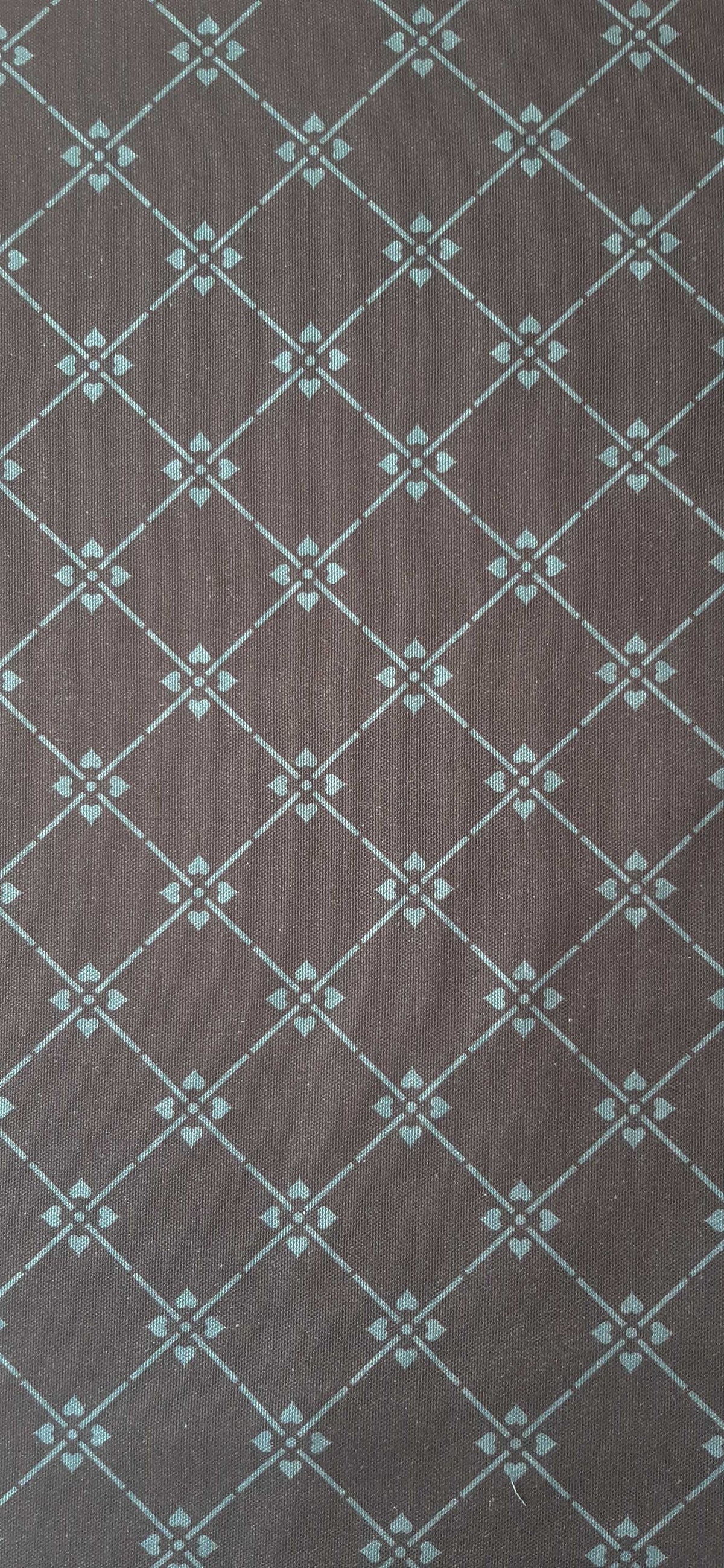 Halbpanama, Meterware, Anthrazit-türkis, Baumwollstoff, Muster "Raute 09", 160cm breit, Kreuzblume geometrisch, für Taschen, Trachtenmode, Kissen, Hosen
