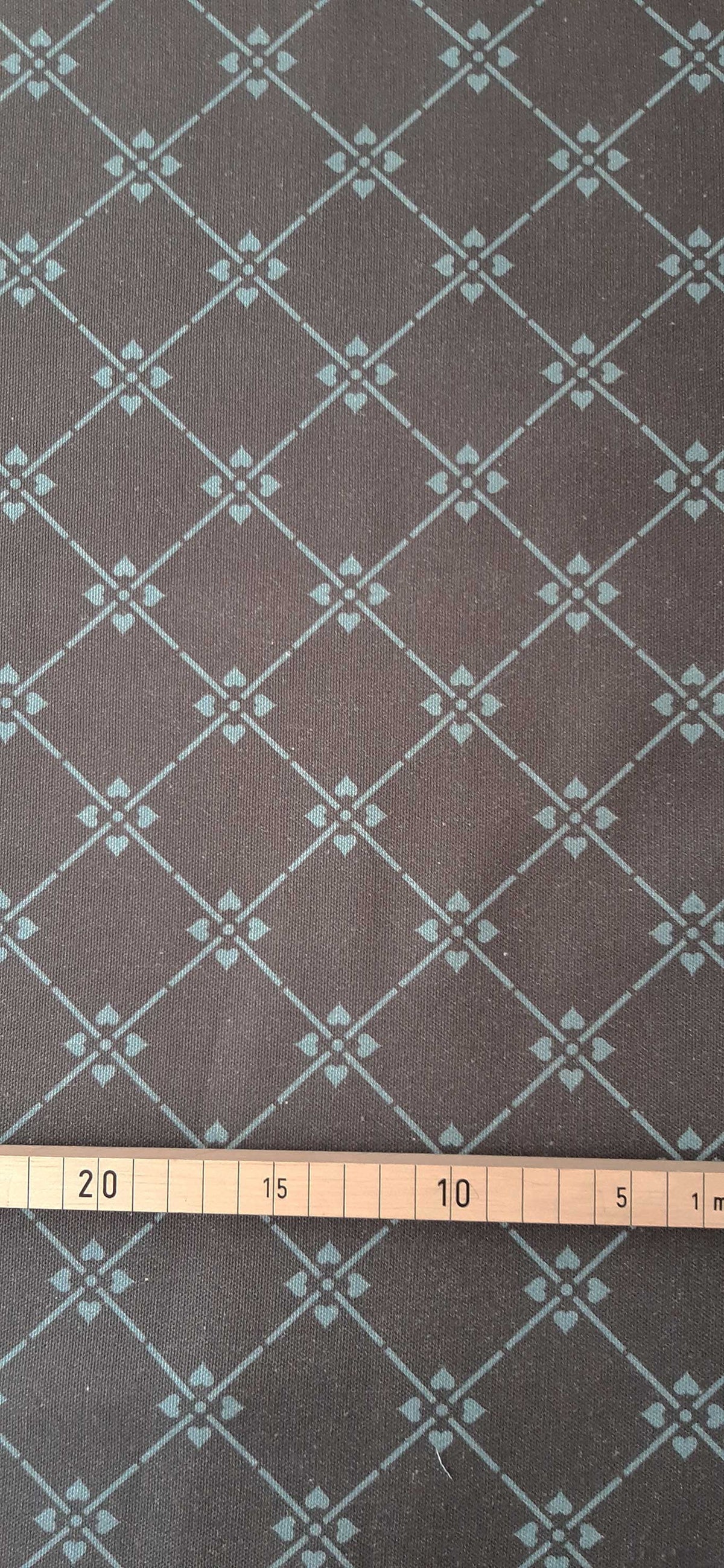 Halbpanama, Meterware, Anthrazit-türkis, Baumwollstoff, Muster "Raute 09", 160cm breit, Kreuzblume geometrisch, für Taschen, Trachtenmode, Kissen, Hosen