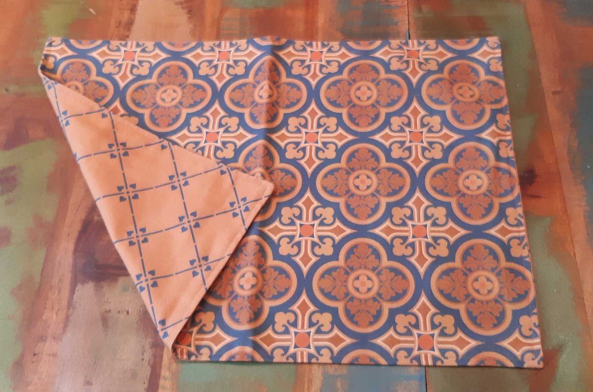 Tischset / Platzset, 50x35cm, Baumwolle, zum Wenden, "Herrenhaus", Dunkelblau-braun