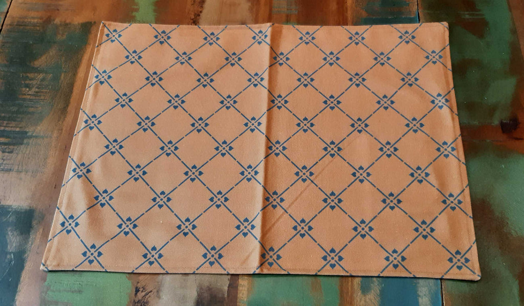 Tischset / Platzset, 50x35cm, Baumwolle, zum Wenden, "Raute", Hellbraun-dunkelblau