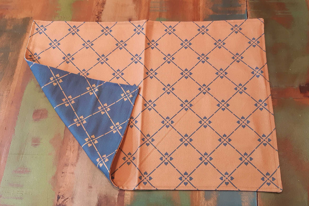 Tischset / Platzset, 50x35cm, Baumwolle, zum Wenden, "Raute", Hellbraun-dunkelblau