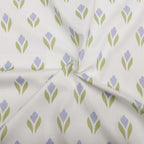 Half-width calico by the metre, crocus motif, white and light blue, cotton fabric, 200 g/m², Easter, spring, tulips, green, bag projects, cushions, tablecloths