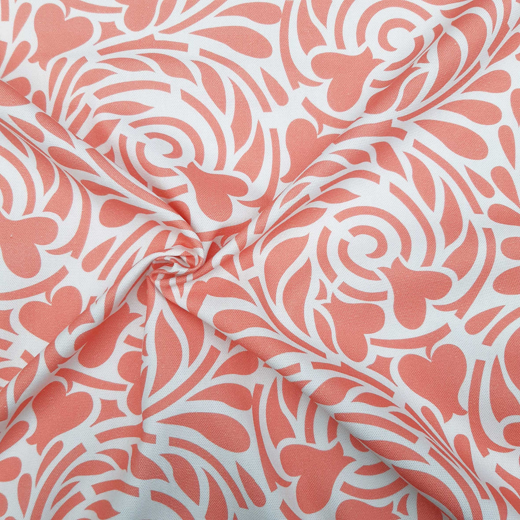 Half Panama, by the metre, cotton fabric, Rabenwiese pattern, light red/salmon, spirals, Art Nouveau hearts, traditional costumes, cushions, bag projects, tablecloths