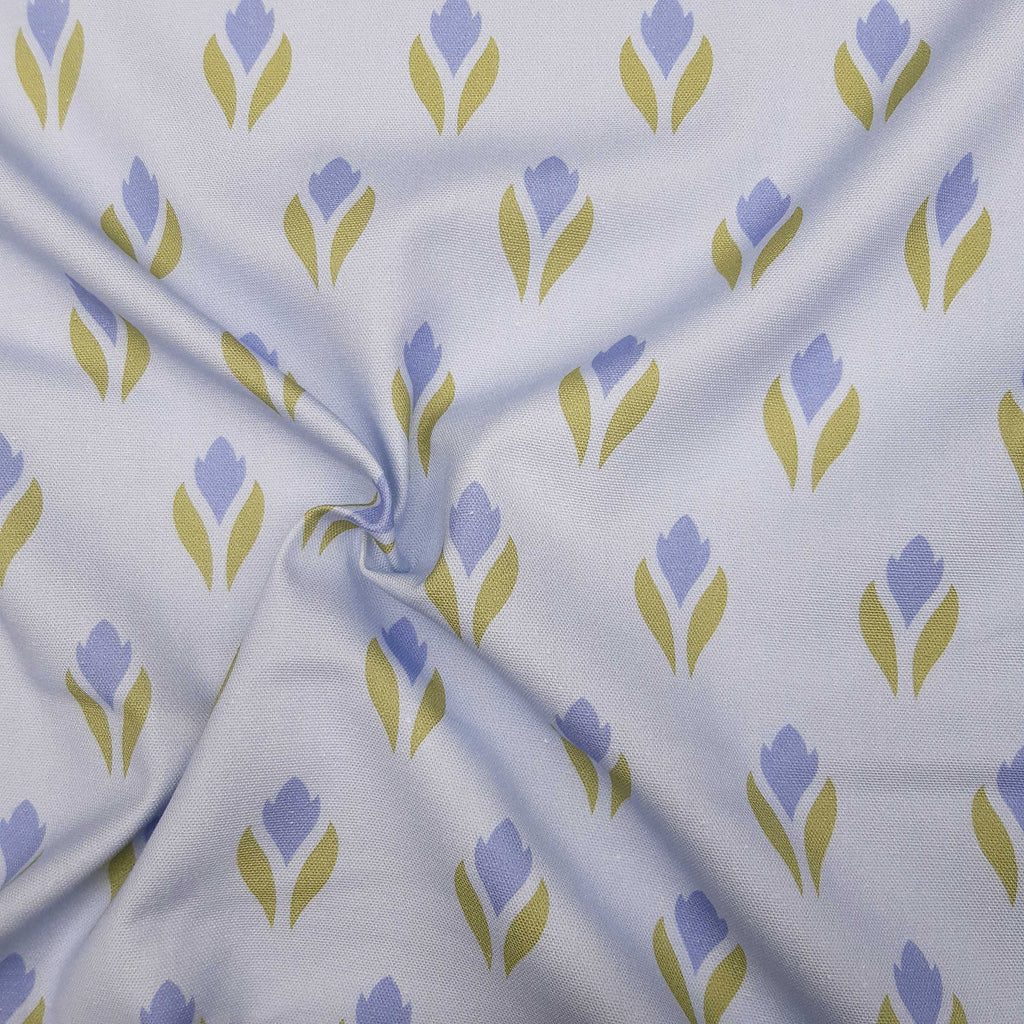 Meterware Halbpanama, Krokusmotiv, hellblau-grün, Baumwollstoff , 200g/qm, Ostern, ultramarinblau, Tulpen, Frühling, Taschenprojekte, Kissen, Tischdecken