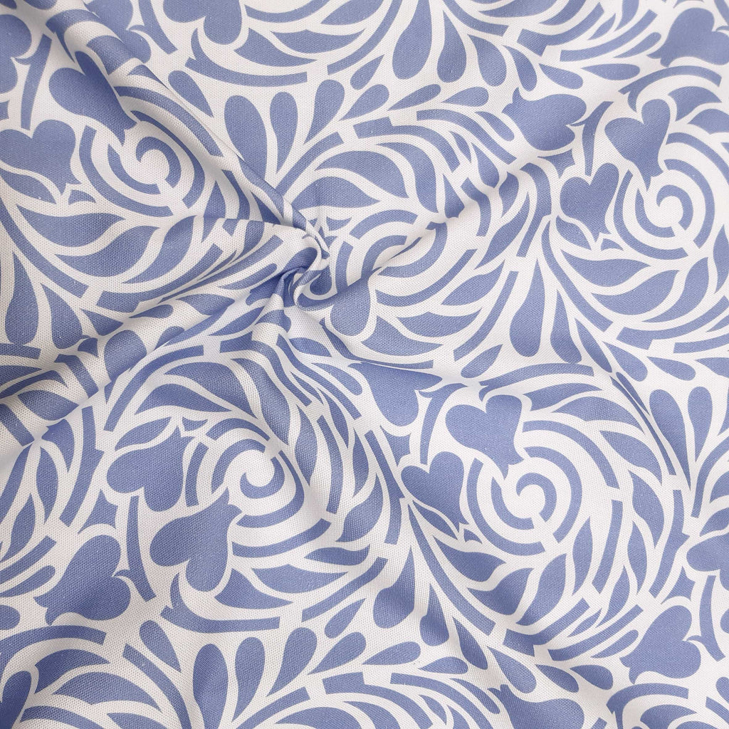 Halbpanama, Meterware, Baumwollstoff, Muster Rabenwiese, ultramarinblau, lavendel, Spirale Herzblume, Jugendstil, Taschen, Tischdecke, Kissen, Hosen, Trachten