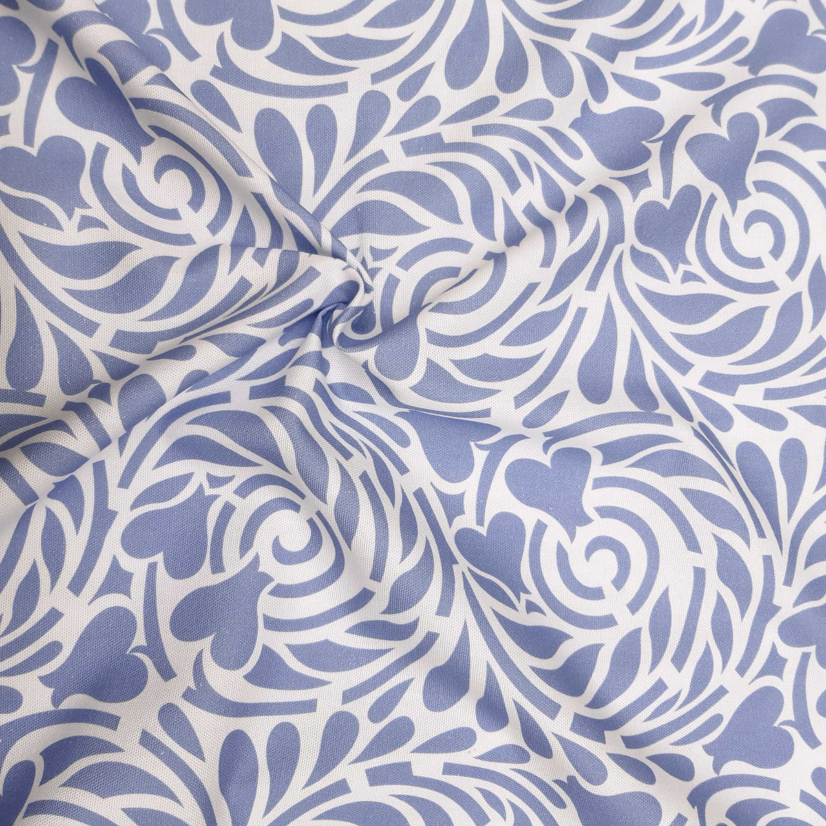 Halbpanama, Meterware, Baumwollstoff, Muster Rabenwiese, ultramarinblau, lavendel, Spirale Herzblume, Jugendstil, Taschen, Tischdecke, Kissen, Hosen, Trachten