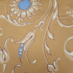 Mako-Satin, Meterware, Baumwolle,  Muster "Feldblume" in der Farbstellung "Erntefest", goldiges Hellbraun/heller Sand, taubenblau, Baumwollsatin, glänzend, Bettwäsche, Kleider