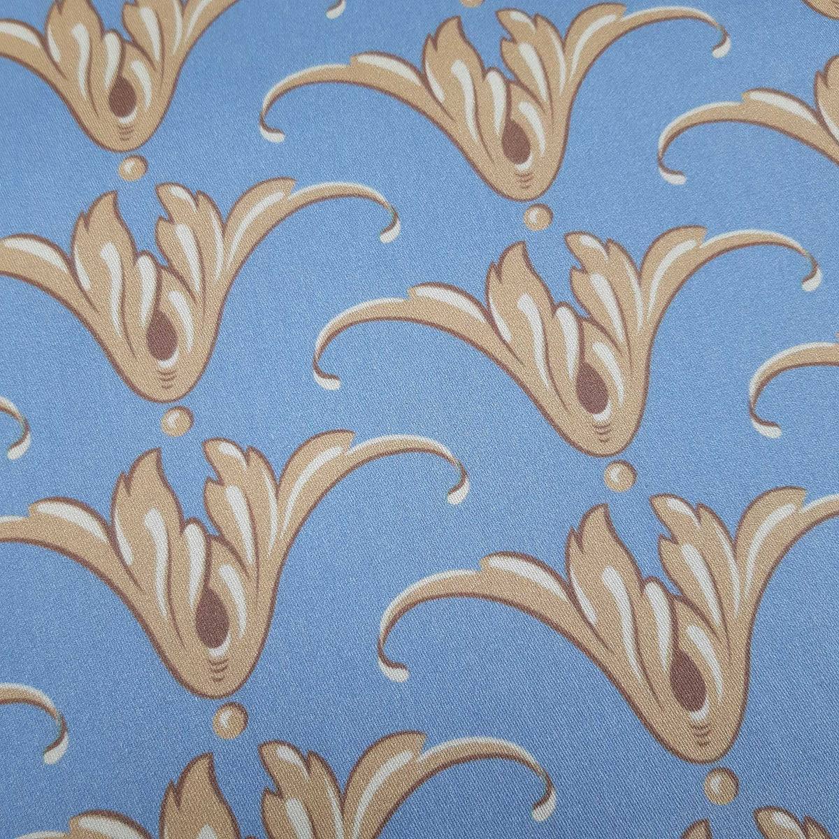 Mako-Satin, Meterware, Baumwolle,  Muster "Tulpe", Taubenblau/Sandtöne, glänzend Baumwollsatin, blau, sand, beige, hellbraun, Kleider, Trachten, Dirndl, Bettwäsche