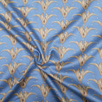 Mako-Satin, Meterware, Baumwolle,  Muster "Tulpe", Taubenblau/Sandtöne, glänzend Baumwollsatin, blau, sand, beige, hellbraun, Kleider, Trachten, Dirndl, Bettwäsche