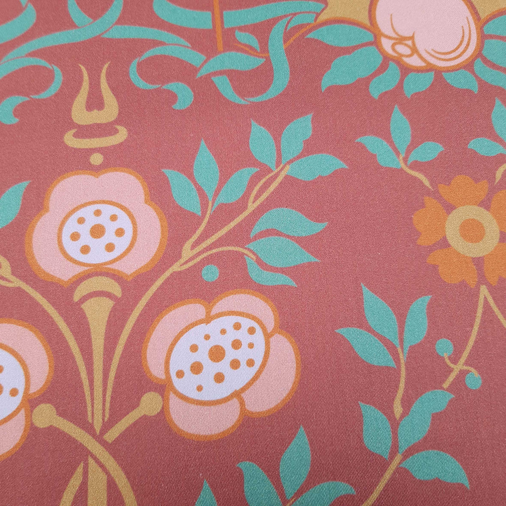 Mako sateen, fabric by the metre, cotton fabric, “Cottage Garden” motif, “Pomegranate” colorway (burgundy), large-scale pattern, Gründerzeit Victorian pattern, glossy, cotton sateen, bedding, traditional Alpine clothing