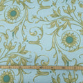 Mako-Satin, Meterware, Baumwolle,  Muster "Feldblume" in der Farbstellung "Wassergeist", Hellblau/grün/türkis/wasserblau, Ranken, Blume, floral,  Sonnenblume, aqua, Bettwäsche, Kleider