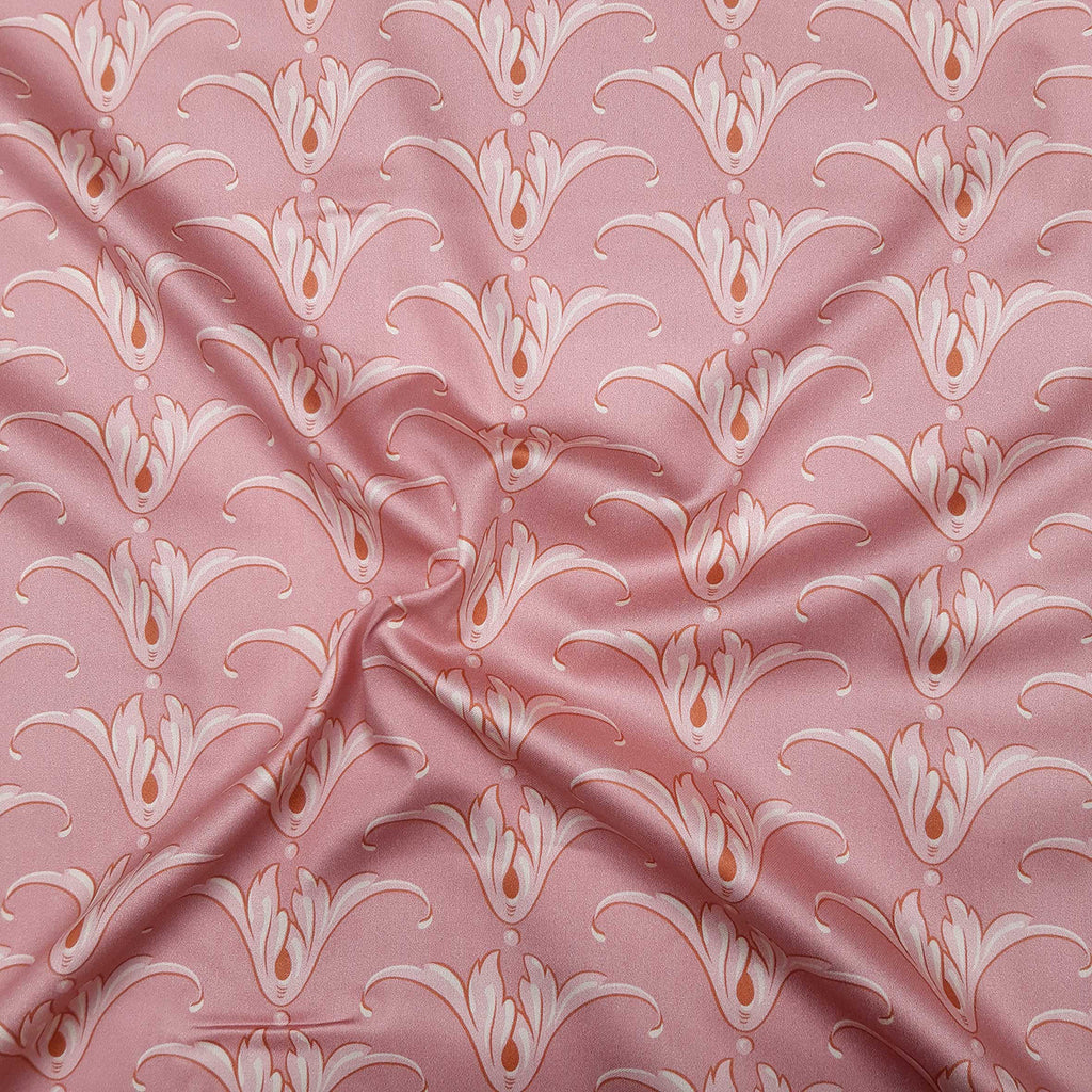 Mako sateen fabric by the metre, cotton, “Tulip” pattern, dusty pink/vanilla yellow, lustrous cotton sateen, traditional dirndls, bedding, dresses