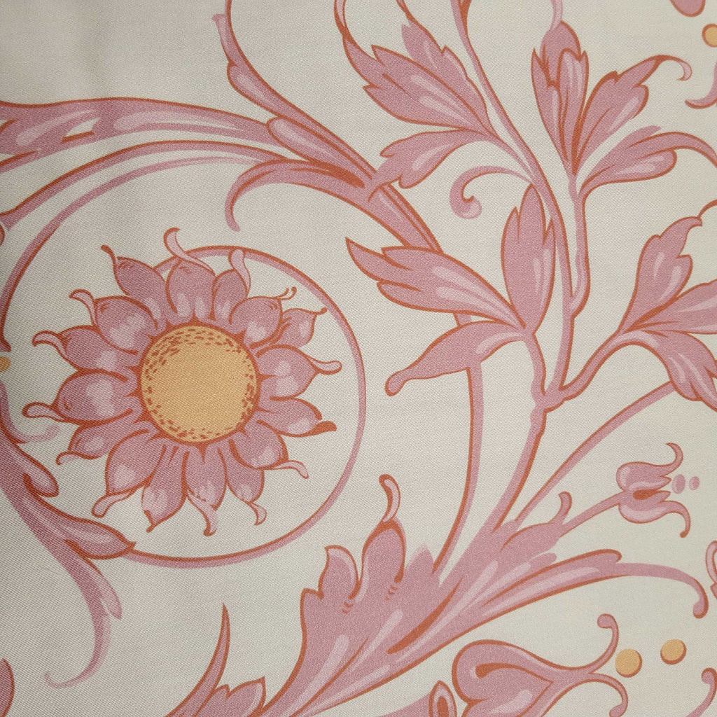 Mako-Satin, Meterware, Baumwolle,  Muster "Feldblume" in der Farbstellung "Barockgeflüster", Vanille-Altrosa-gelb, glänzender Baumwollsatin, Ranken, Blumen floral, Bettwäsche, Kleider