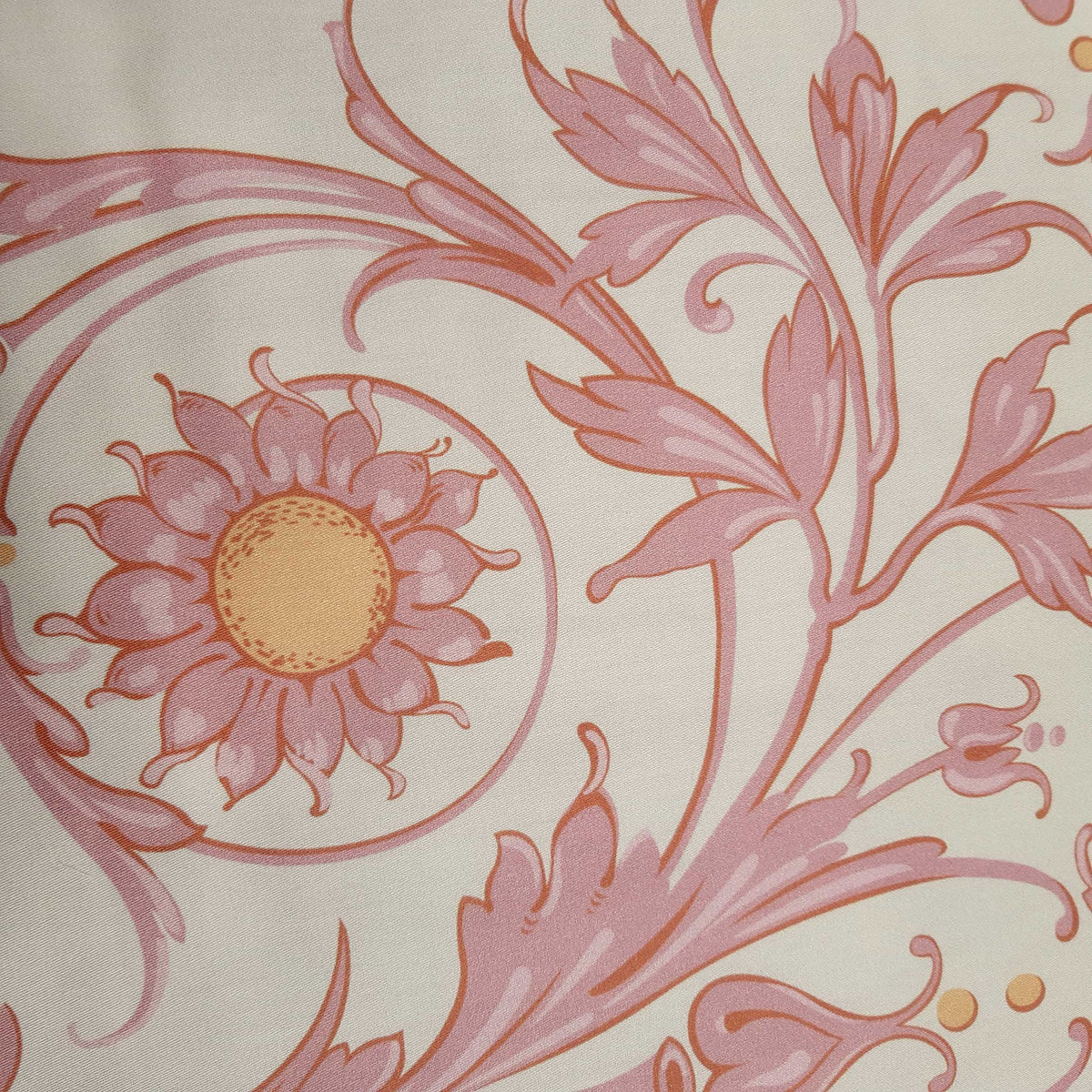 Mako-Satin, Meterware, Baumwolle,  Muster "Feldblume" in der Farbstellung "Barockgeflüster", Vanille-Altrosa-gelb, glänzender Baumwollsatin, Ranken, Blumen floral, Bettwäsche, Kleider