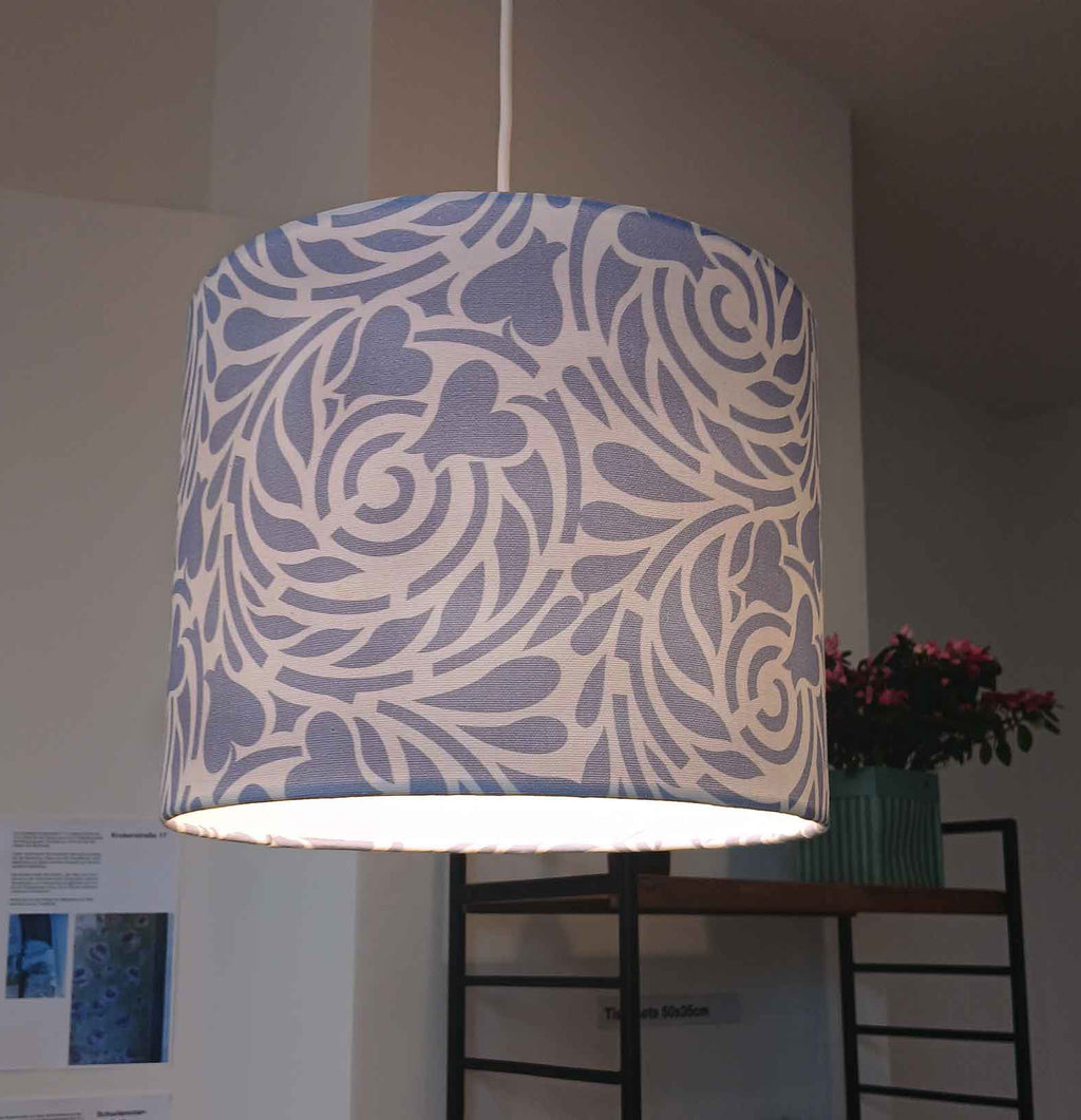 Lampshade, "Rabenwiese", ultramarine blue/white, 30/40x23cm high, cylindrical
